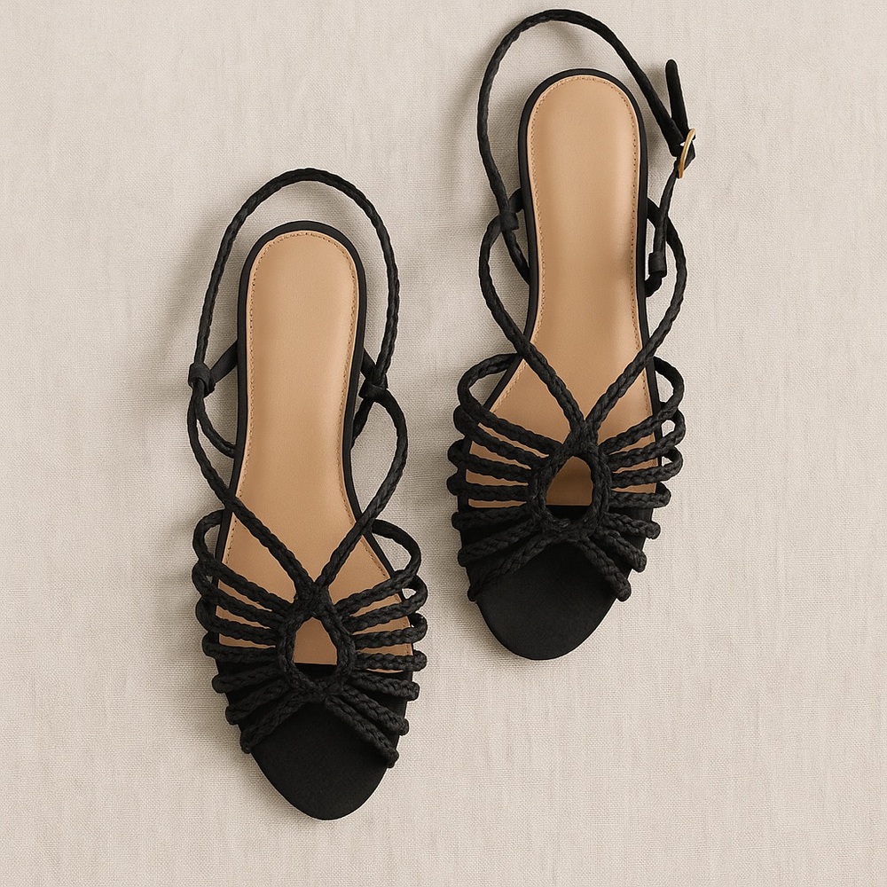 EUC Anthropologie Elegant Black Braided Strappy Women's Sandals Sz 39